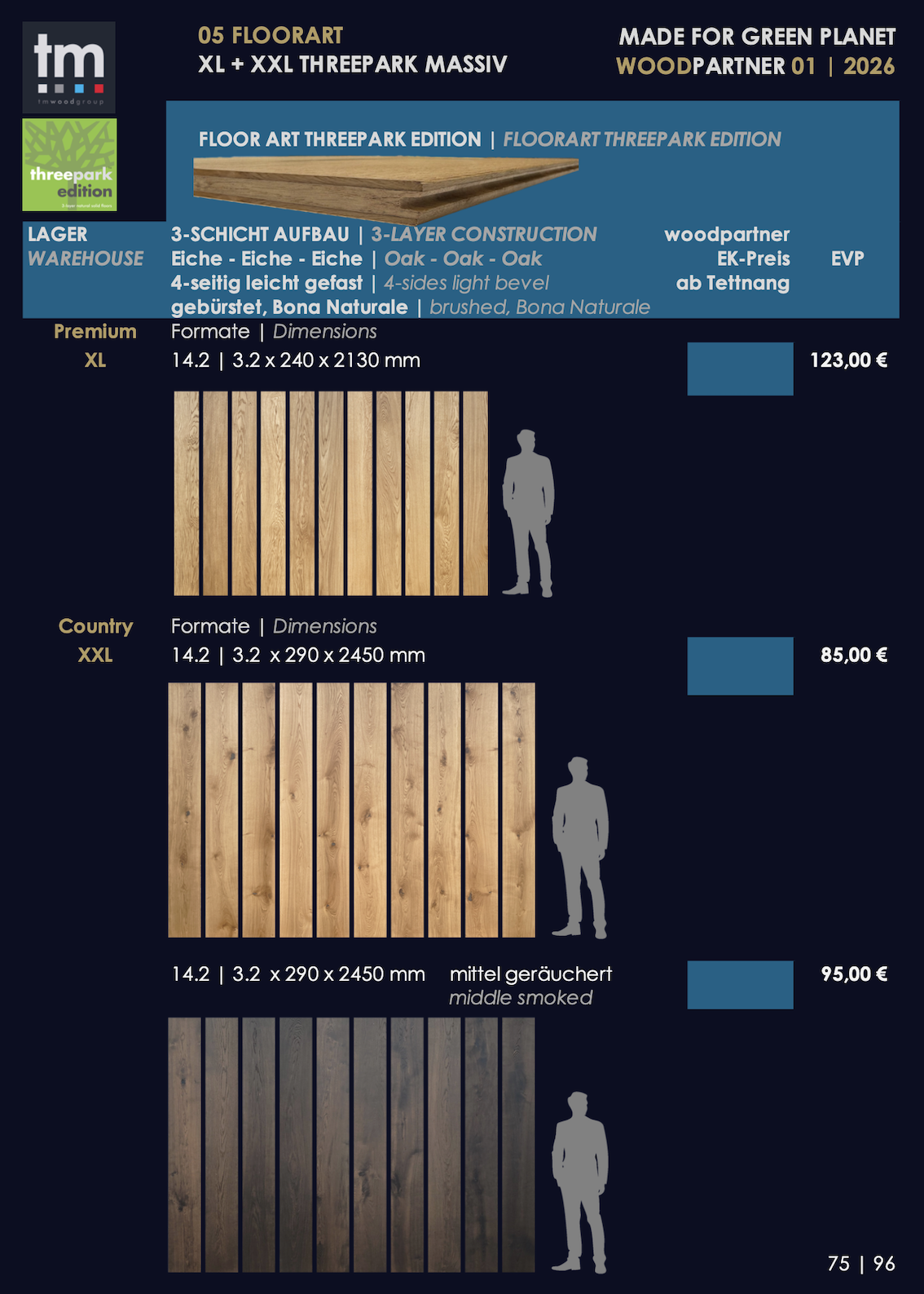 Threepark 3-Schicht Massivholzdielen in Eiche